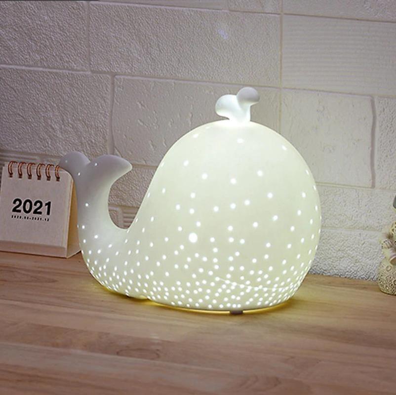 Creative Ceramic Beautiful Whale LED Table Lamp Nordic Bedroom Themed Room Lamp Kids Gift Cartoon Table Warm Table Decorative Lamp | LED Table Lamps