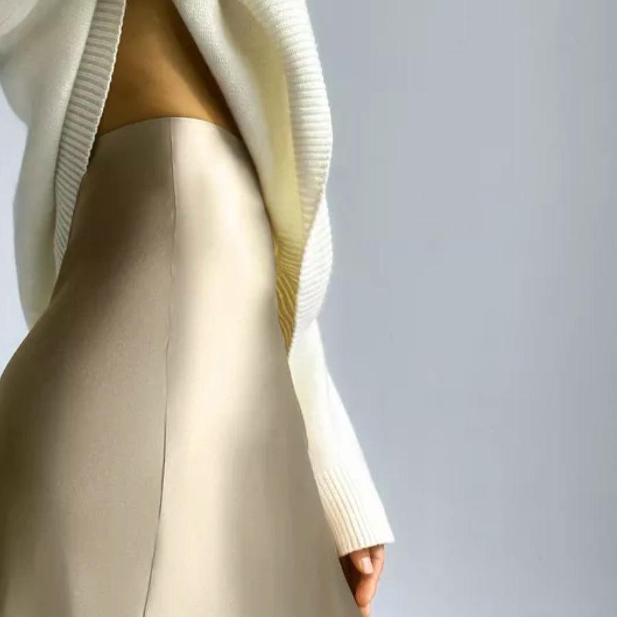 2024 French High-End Satin Bodycon A-Line Fishtail Midi Skirt for Women