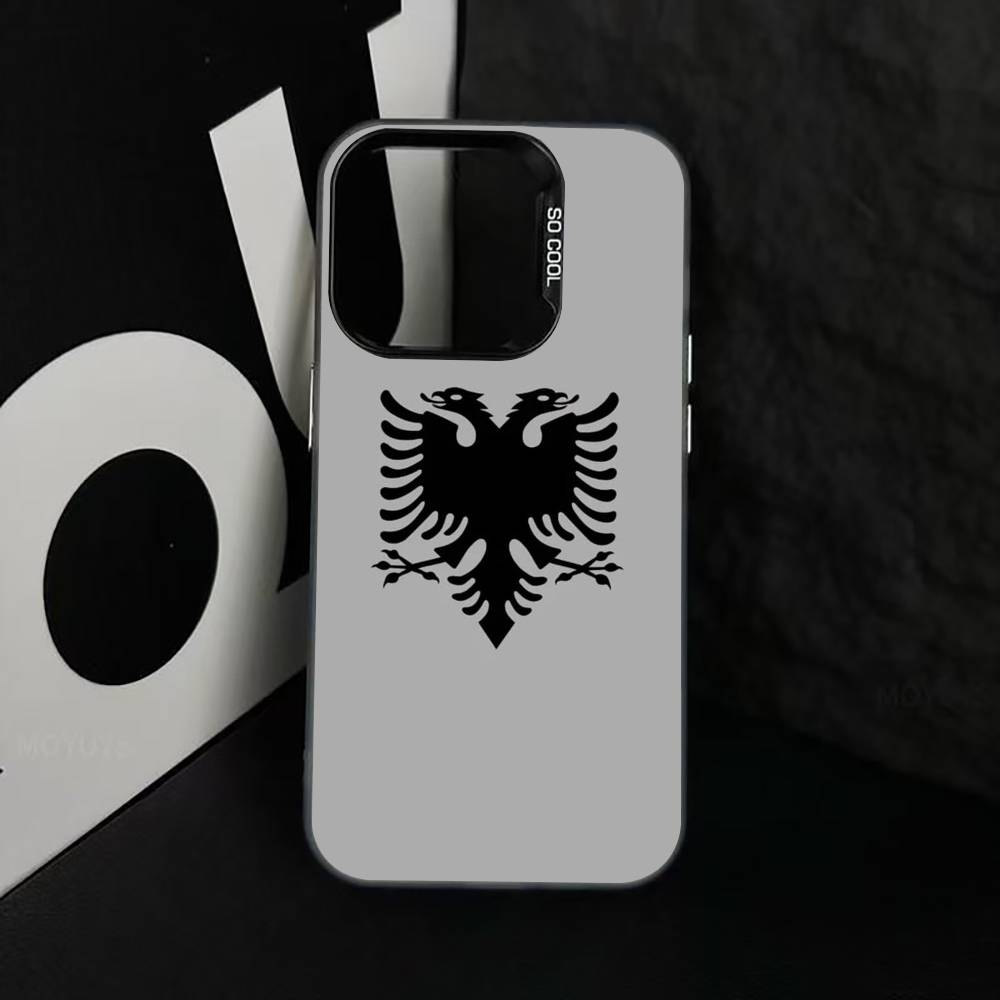 

A-Albanian Flag Eagle Phone Case For iPhone 17,16,15,14,13,12,11 Plus,Pro Max,XS,Colored Silver Plated Inside Cover iPhone14Pro