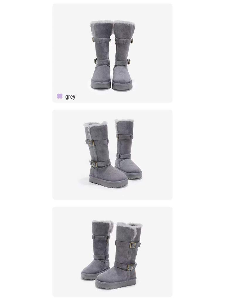 Botas de Nieve Altas Grises para Mujer 2025 para Todas las Estaciones con Suela Gruesa y Forro de Terciopelo - Estilo Algodón de Media Pantorrilla