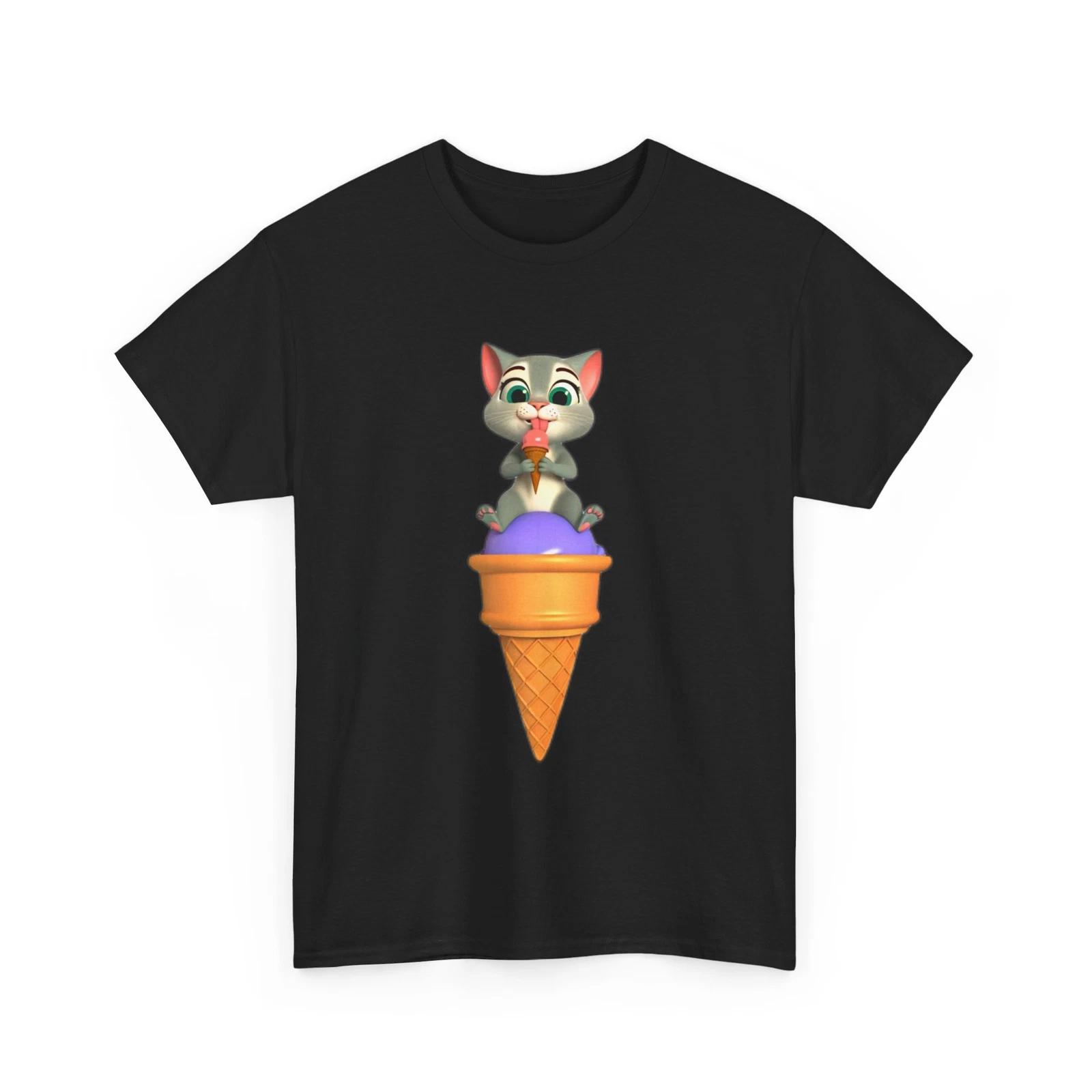 Unisex Adult T Shirt Feline Cute Cat Eating Ice Cream Playful Animation Graphic 3XL