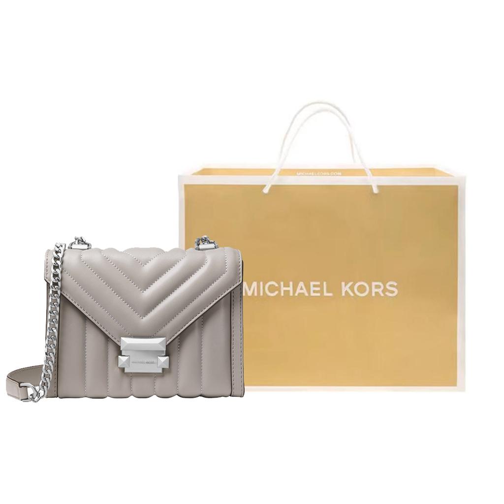 New MICHAEL KORS Whitney Sheepskin Envelope Bag, Shoulder Bag Small Women's Pearl Gray 30F8SXIL1T-081