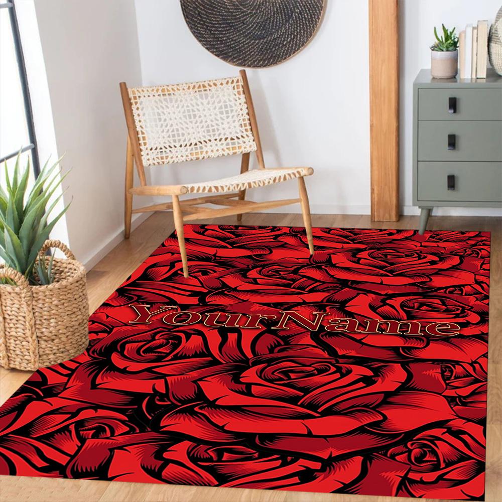 Rose Personalized Text Floor Rug Office Rug Suitable for Dining Room Hallway Kitchen Decorate Room Anti-slip Rug Decorate Offices Gift for Festivals