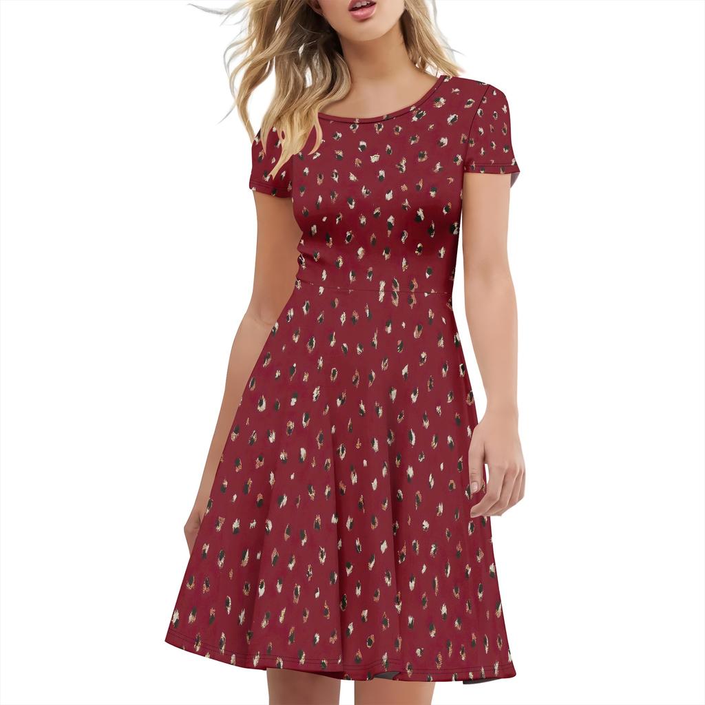 Women's Summer Casual T-shirt Dress Short-sleeved Swing Dress Fashion Casual Round Neck Dress Clothing