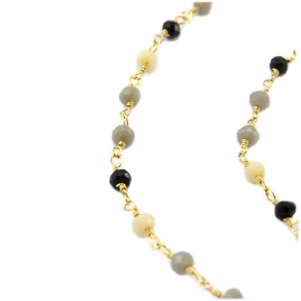 Les Trésors De Lily [P7874] - Designový ocelový náhrdelník 'Boho' šedobéžový černozlatý - 3 mm
