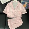 Sweet And Cute Wind Cartoon Ice Silk Pajamas Girl Summer Short-Sleeved Silk Cool Loungewear Suit