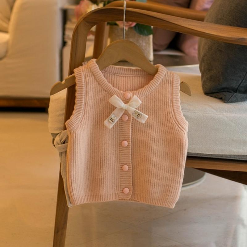 Kids Girls Knit Sweater Vest Spring Autumn Clothes Infant Cute Rabbit Bow Cardigan Waistcoat Children's Casual Clothing Top 1-5Y