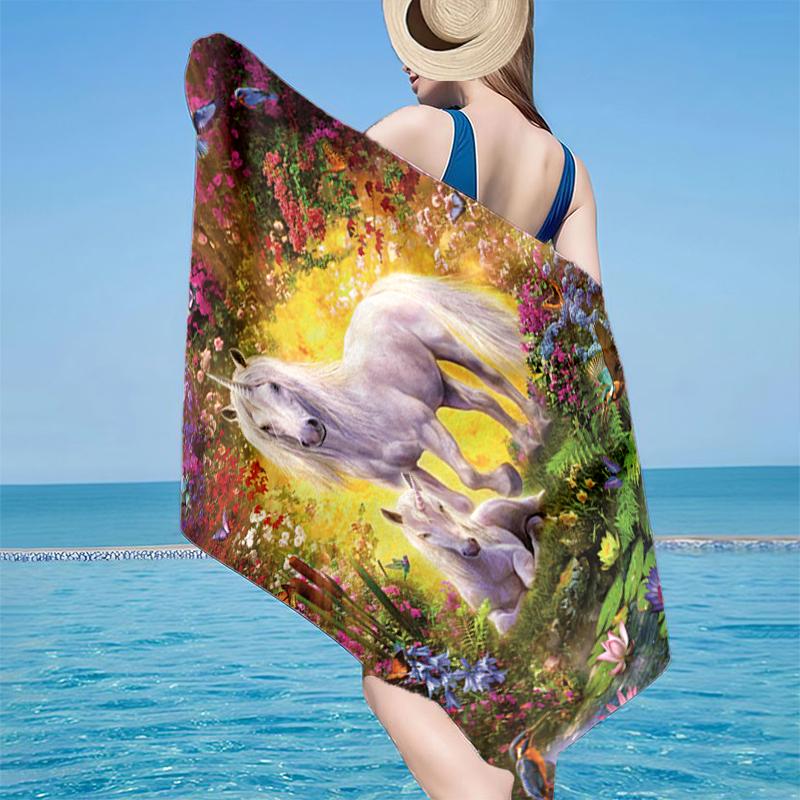 Unicorn In Enchanted Garden Beach Towel, Super Soft Microfiber, Gift for Her/Him, Birthday, for Pool, Beach, Travel, Home Decor Fan gifts