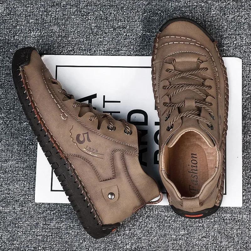 2024 Autumn Winter New Men's Boots Warm Casual Fashion Lace-up Leather Boots Large Size 38-50