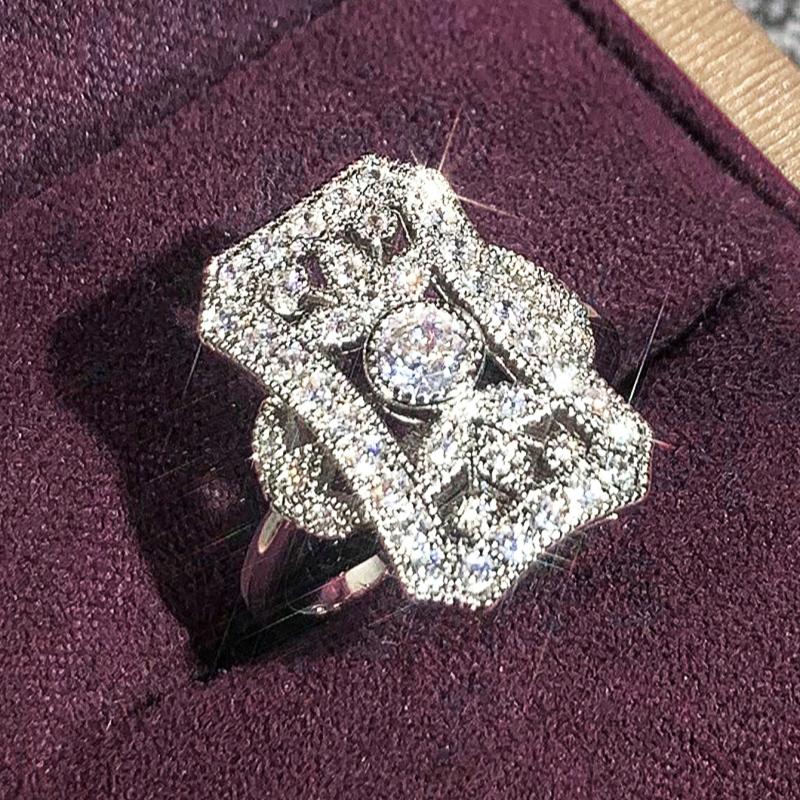 Huitan Geometric Shaped Cubic Zirconia Rings for Women Modern Fashion Wedding Band Accessories Silver Color Party JewelryGood product