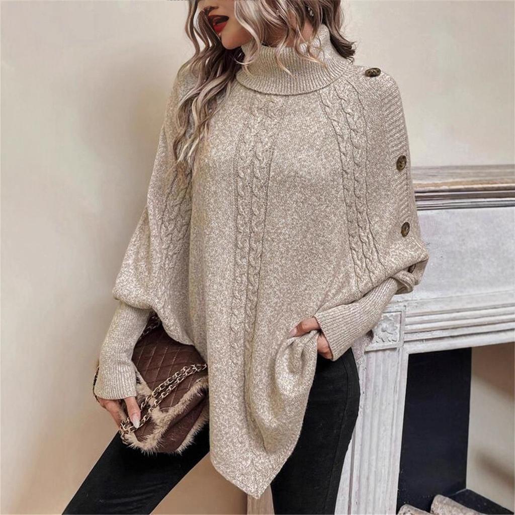 Women's High Neck Cape Sleeve Knit Sweater