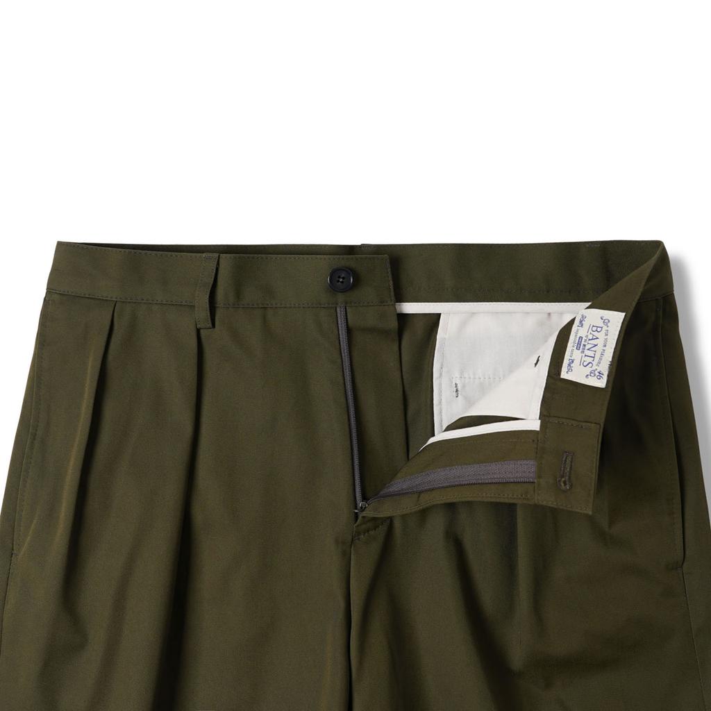 Bancheu Btb Cotton Twill Chino Double-Pleat Shorts - Olive