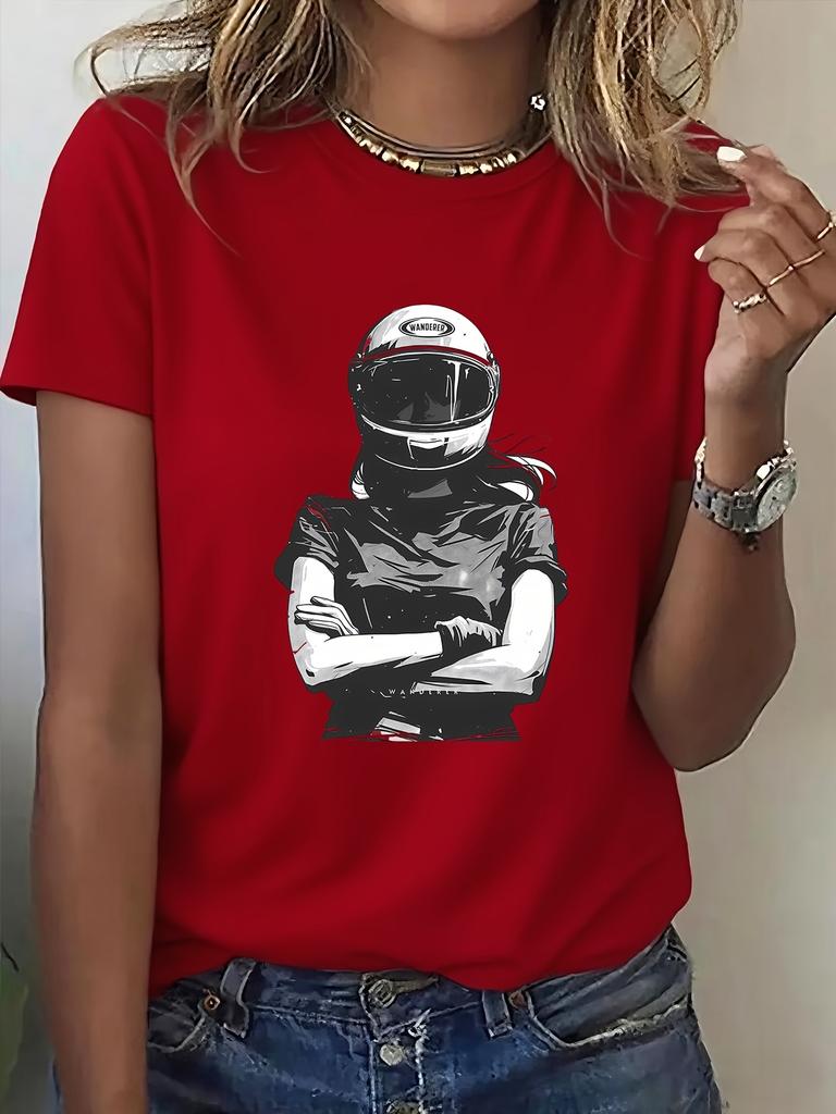 Women's T-Shirt Motorcycle Rider Graphic Print Women T-Shirt Casual Round Neck Short Sleeve Summer Top Comfort Clothing