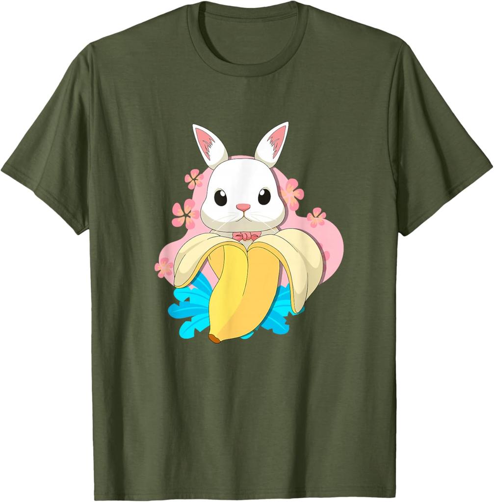 Bunny Banana Fruit Pun Easter Rabbit Lover Cute Graphic Tee Casual Crewneck T-Shirt