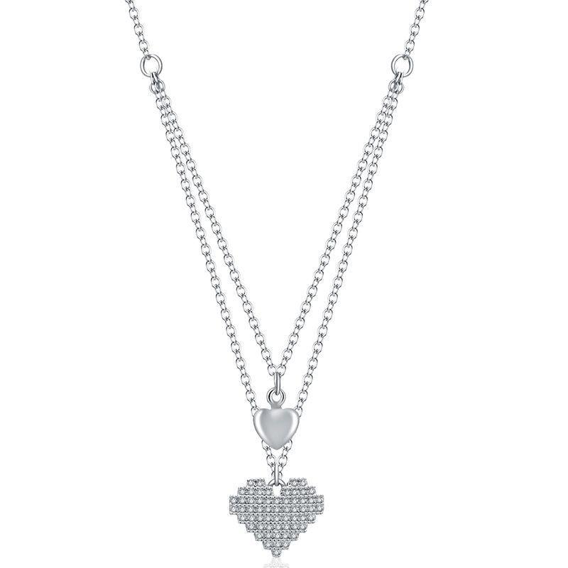 Elegant Vintage Titanium Steel Double Heart Necklace Luxurious Layered Pendant Jewelry