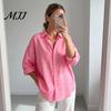 Solid Color Blouses Women Casual Button Front Shirt, Long Sleeve Turndown Collar Blouse, Work Shirts Drop Shoulder Fall Top for Daily Wear