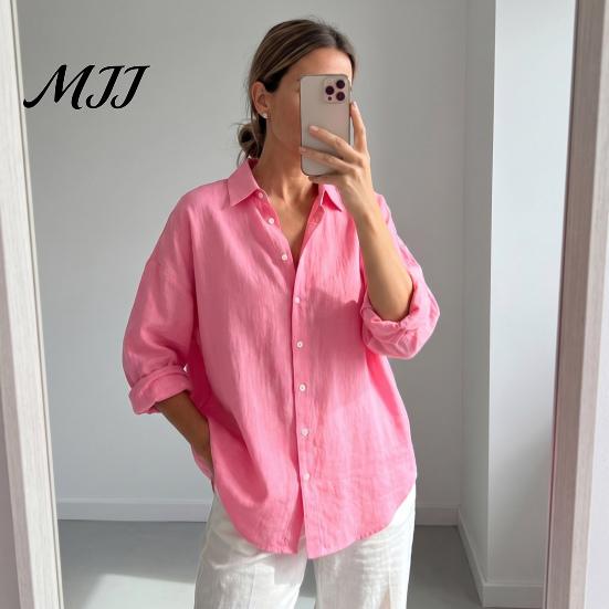 Solid Color Blouses Women Casual Button Front Shirt, Long Sleeve Turndown Collar Blouse, Work Shirts Drop Shoulder Fall Top for Daily Wear