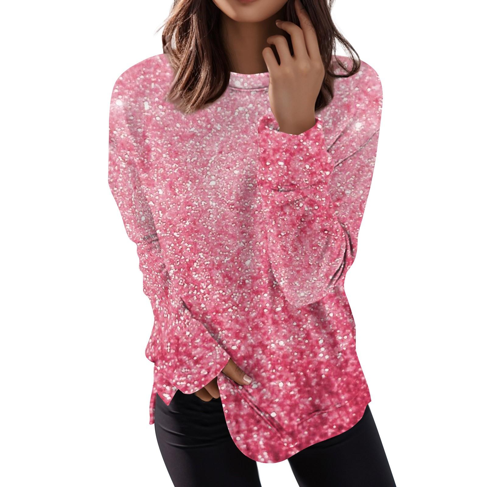 

Женский повседневный модный пуловер с длинным рукавом и круглым вырезом с принтом XXXL розовый