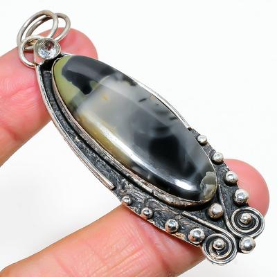 Natürlicher Ocean Fume Achat Edelstein 925 Sterling Silber Geschenk Anhänger 3,07" g8z91