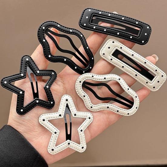 2Pcs Girl Hairpins Dot Print Star Cloud Shape Imitation Leather Hair Clips Non-Slip Stable BB Clips Hair Accessories