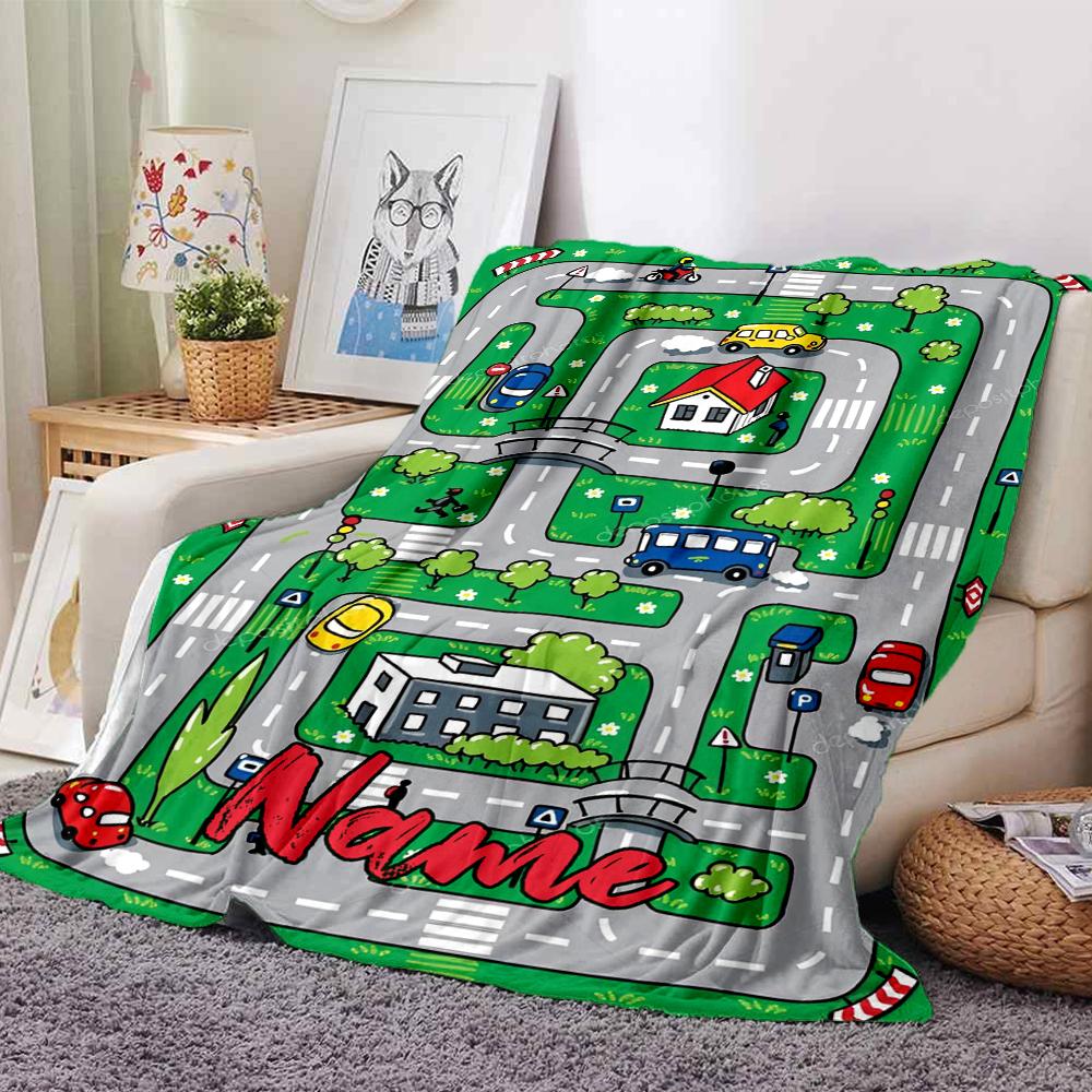Custom Name Cute Cars Theme Printed Blanket - Perfect for Couch, Bed, Travel & Outdoor Use | Machine Washable, Cozy & Durable.