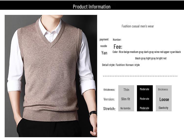 Men's V-Neck Knitted Vest: Thick Sleeveless Sweater for Autumn/Winter - Solid Color, Middle-Aged Business Style