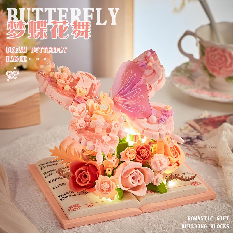 Букет Бабочек Мелкие Строительные Блоки Сборка Высокоценные Украшения Букет Роз Конструктор Своими Руками Подарок Девочке no box