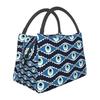 Mati Evil Eye Glass Sky Blue Meandros Patterns Resuable Lunch Box Multifunction Bohemian Cooler Thermal Food Insulated Lunch Bag