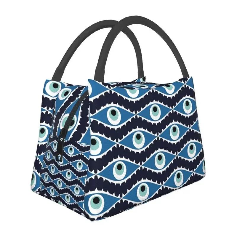 Mati Evil Eye Glass Sky Blue Meandros Patterns Resuable Lunch Box Multifunction Bohemian Cooler Thermal Food Insulated Lunch Bag