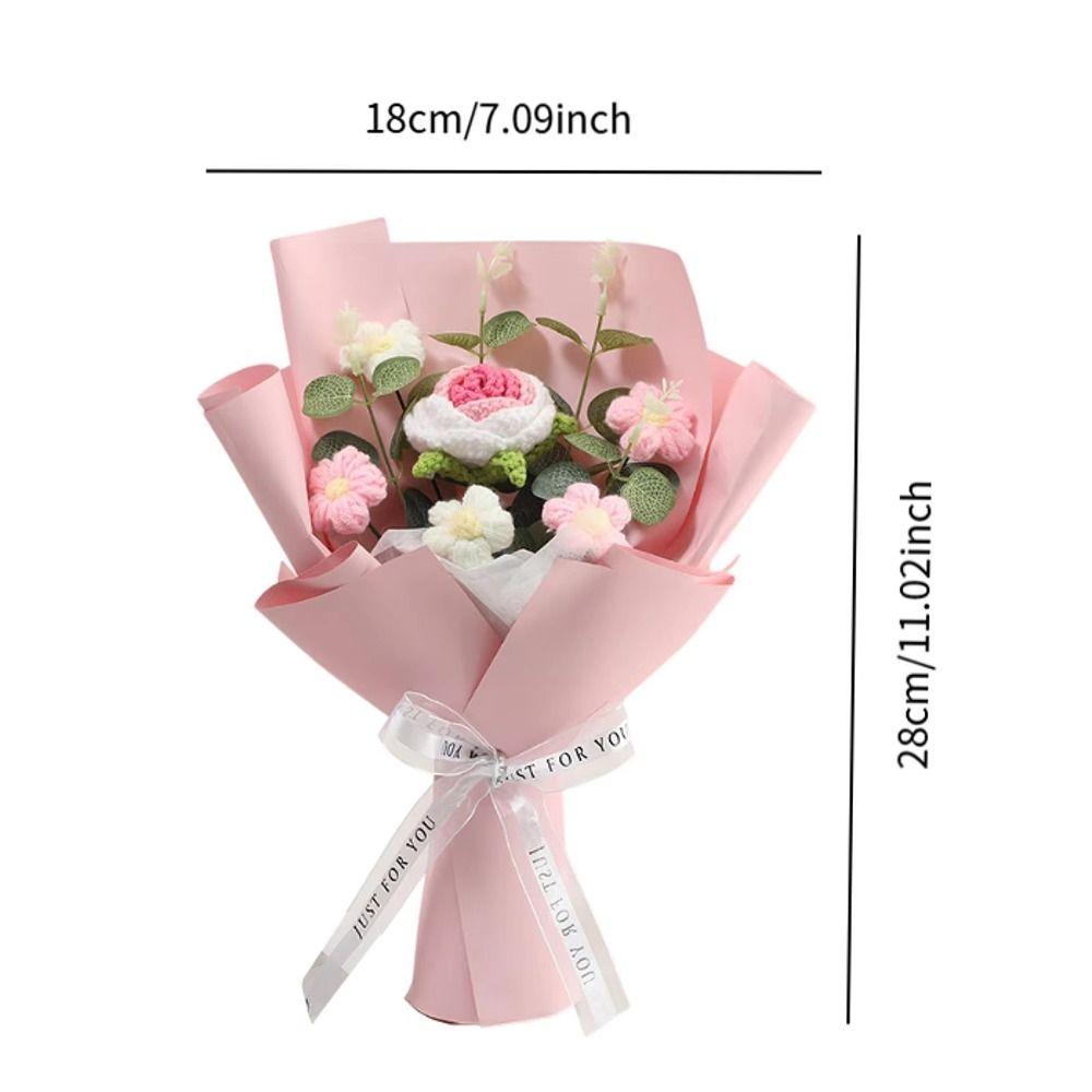 Handmade Knitted Crochet Flower Bouquet Finished Knitted Decorative Bouquet Artificial Flower Artificial Texture