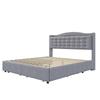Cama Estofada 160*200 cm, Mesa de Cabeceira com Porta de Carregamento USB e Prateleira, Cama de Casal Plana com 4 Gavetas, Tecido de Linho Cinza