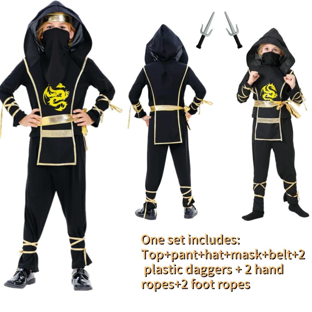Halloween Child Ninja Kids Cosplay Costume for Boys Girls Samurai Costumes KungFu Dragon Ninjago Jumpsuit With Trident Outfits