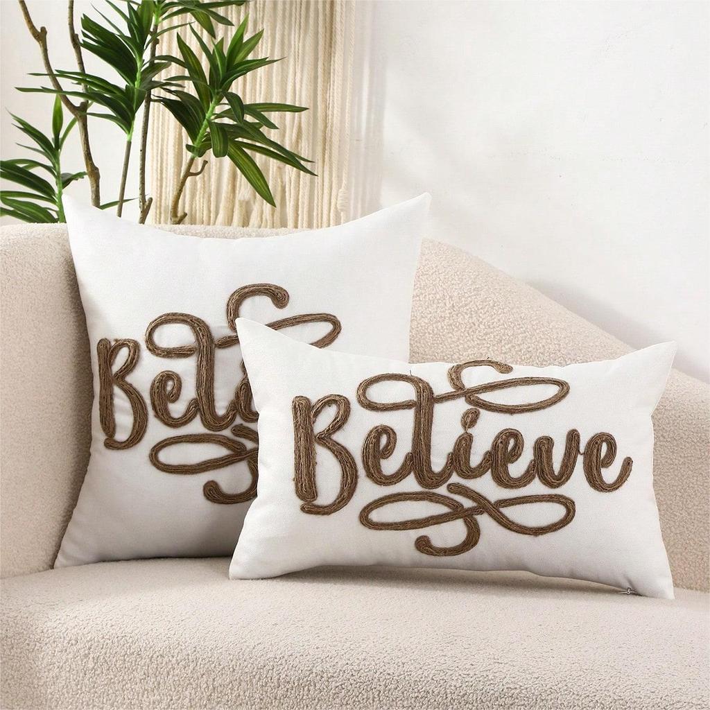 Pillowcase Linen Letters Leaf Embroidery Sofa Cushion Cover