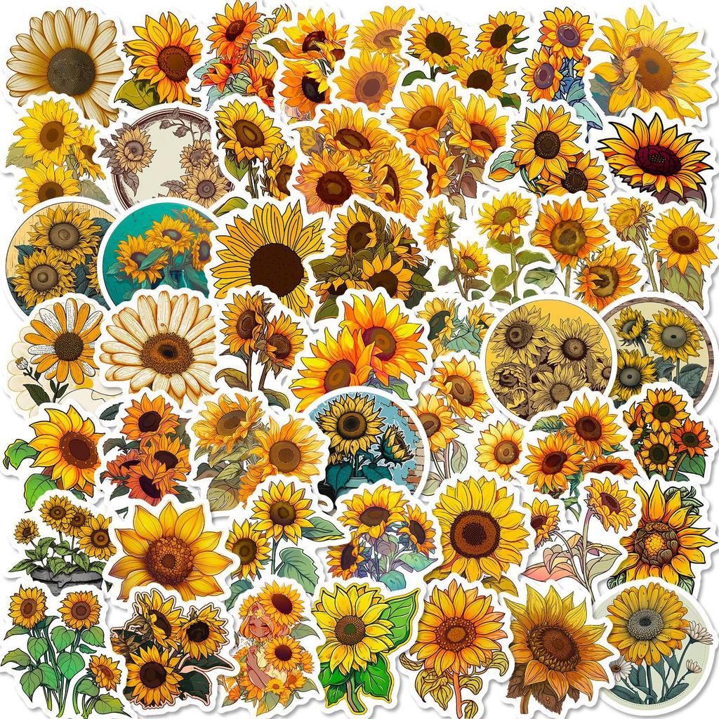 50 Sunflower Sunflower Stickers Children'S Stationery Box Decoration Pastoral Style Creative Beautification Sunflower Stickers