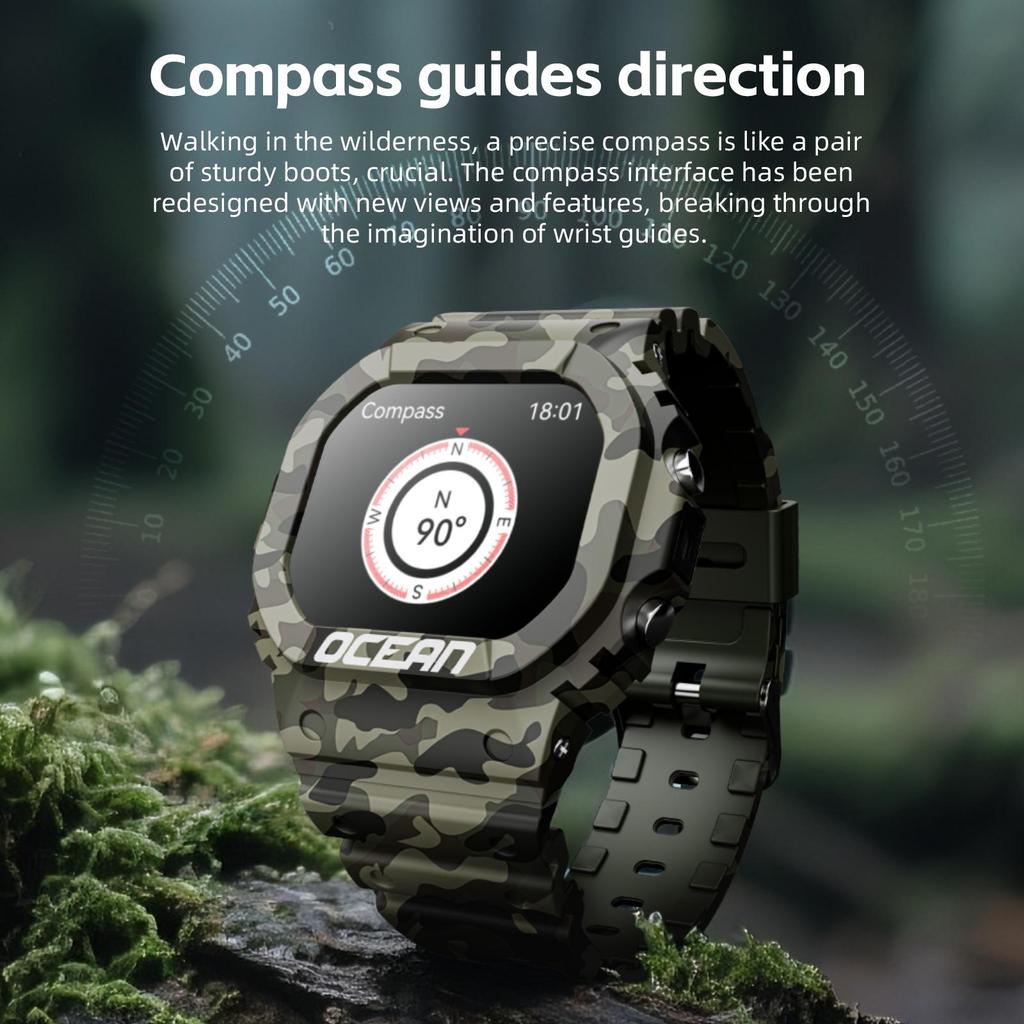 LOKMAT Ocean Smart Watch Outdoor Rugged Watch Multi-Sport Mode BT Calls Message Push Heart Rate Fitness Tracker Smartwatches