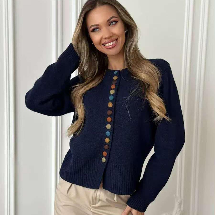 New Color Button Knitted Cardigan for Autumn and Winter, New Loose and Casual Sweater Coat for Women