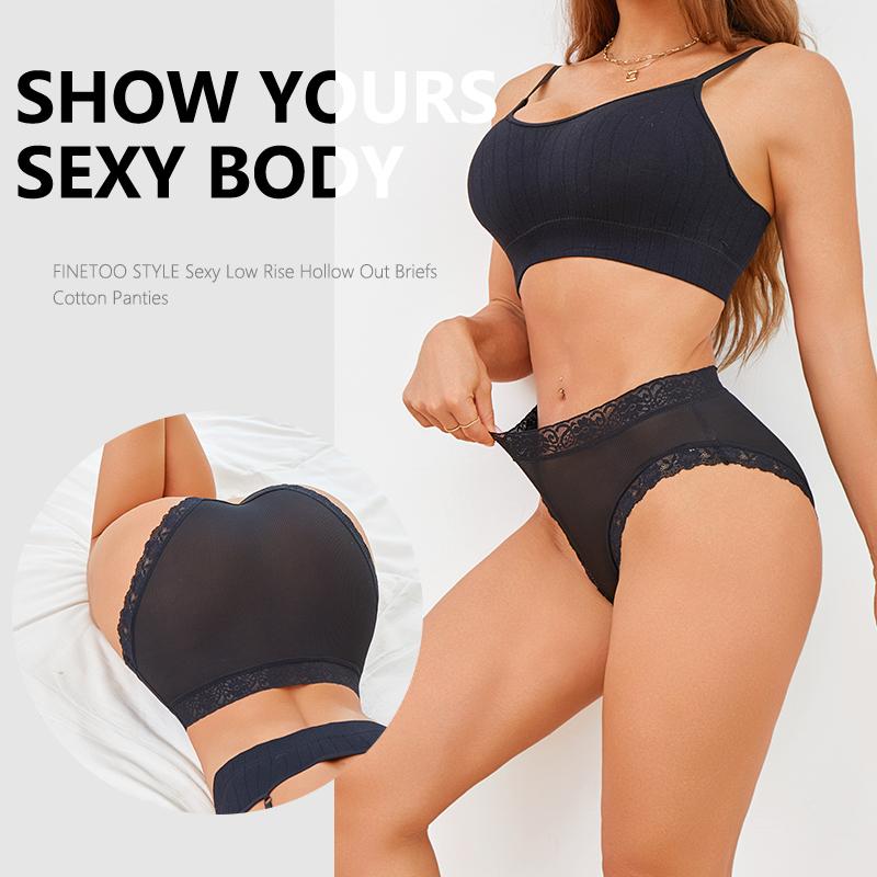FINETOO 4Pcs Lace Plus Size Underwears Women's Sexy Panties High Quality Striped Briefs Girls Solid Sports Comfortable Lingerie
