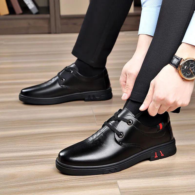 Leather Shoes Men's Autumn Men's Casual Shoes Lace-up Comfortable Work Shoes Trendy Business Leather Shoes