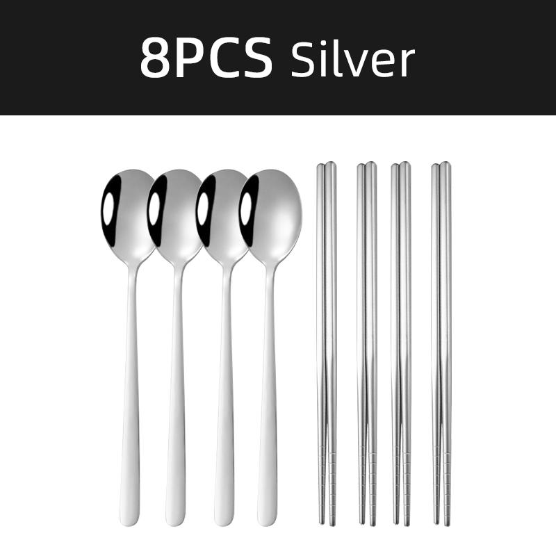 Chopsticks Spoon Cutlery Set Reusable Stainless Steel Non-slip Sushi Sticks Food Soup Spoon Dinnerware Set