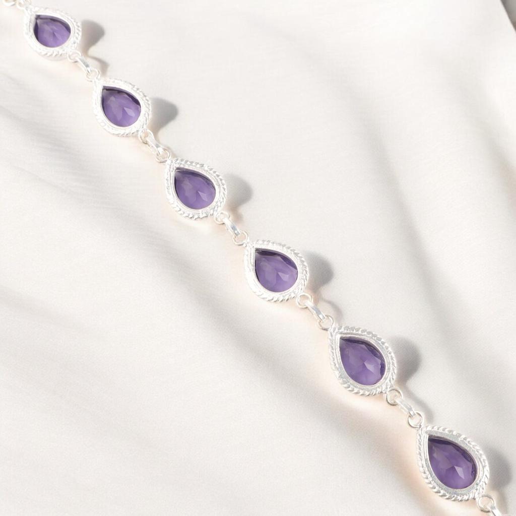 Natürlicher Iolith Edelstein 925 Sterlingsilber Handgefertigter Schmuck Kettenarmband 7-9" RB-15-2