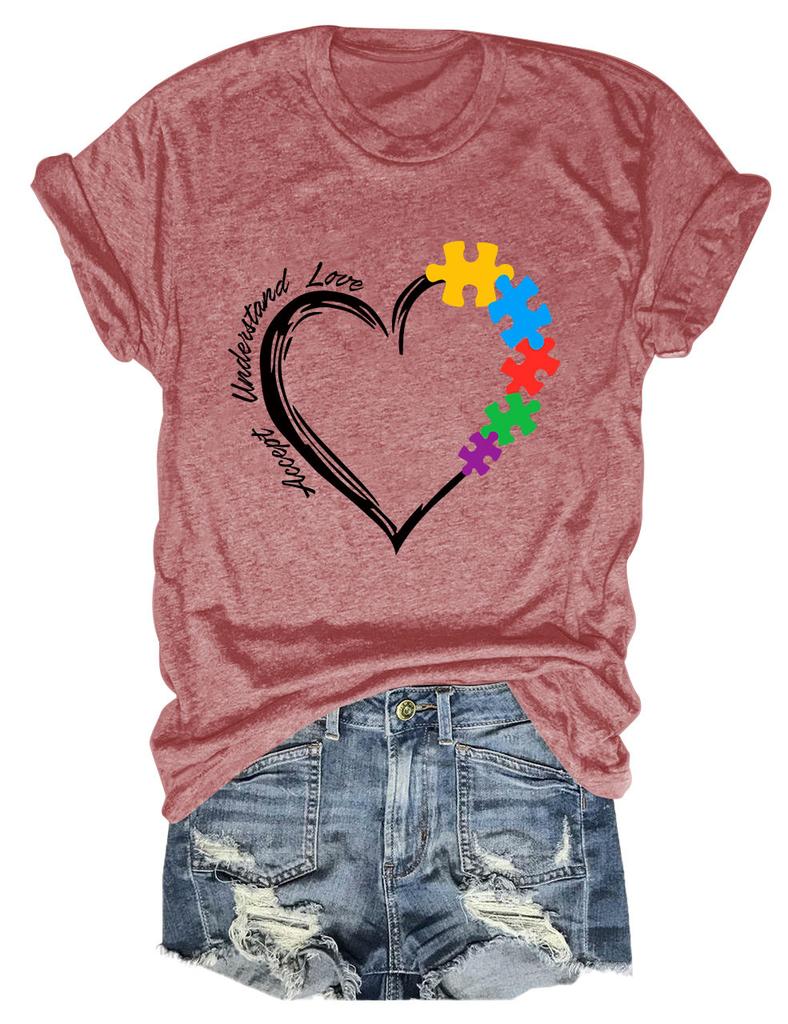 New Womens shortsleeved casual Tshirt accept understand love printed summer fashion loose top with shortsleeved pullover