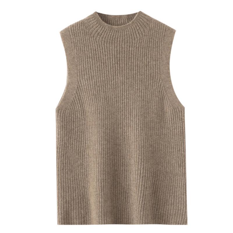 Pure Cashmere Slim-Fit Sleeveless Turtleneck Vest for Autumn/Winter