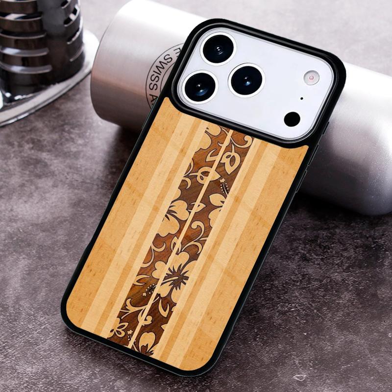 Hawaiian Faux Wood Surfboard Soft Phone Case for iPhone 17 16 15 Pro Max Air 14 13 12 11 Plus Shockproof Cover