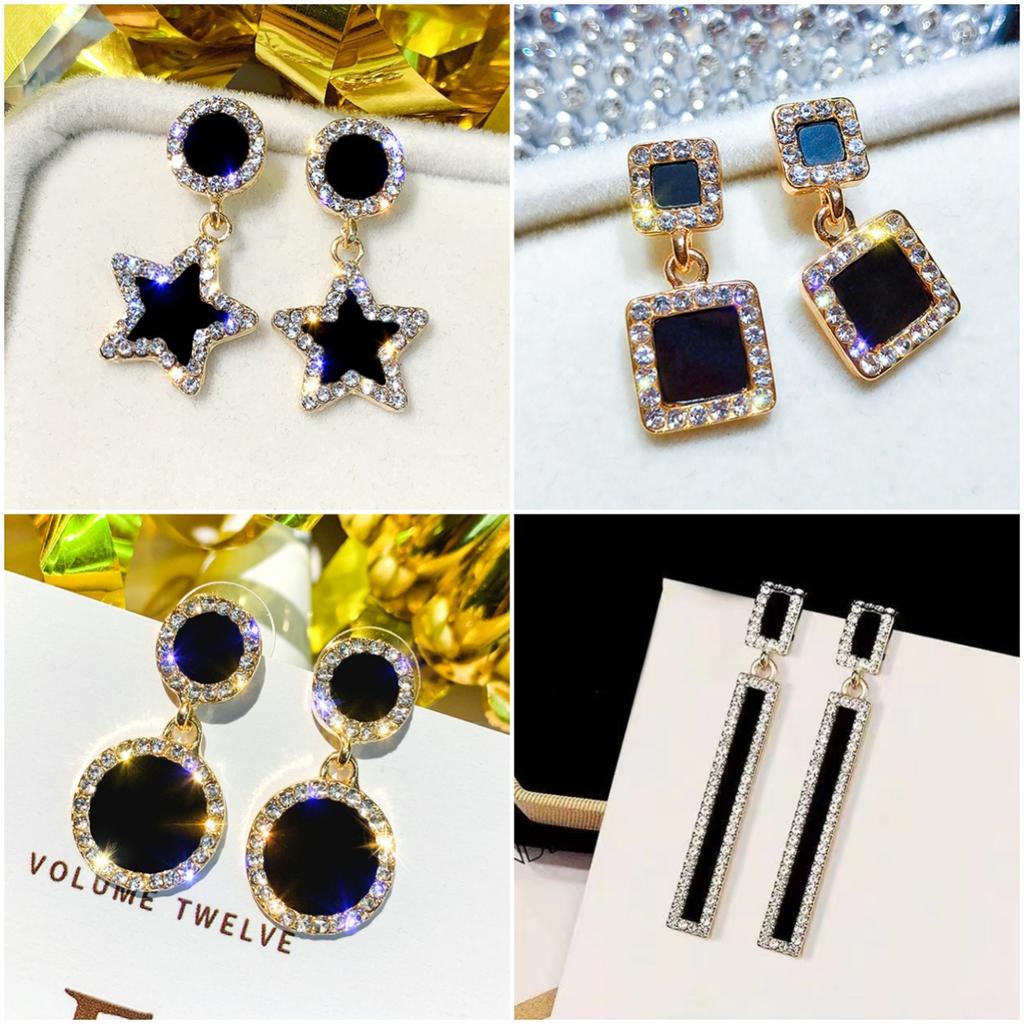 Crystal Black Acrylic Star Heart Round Circle Square Triangle Bow Earrings for Women Party Geometry Trendy Jewelry