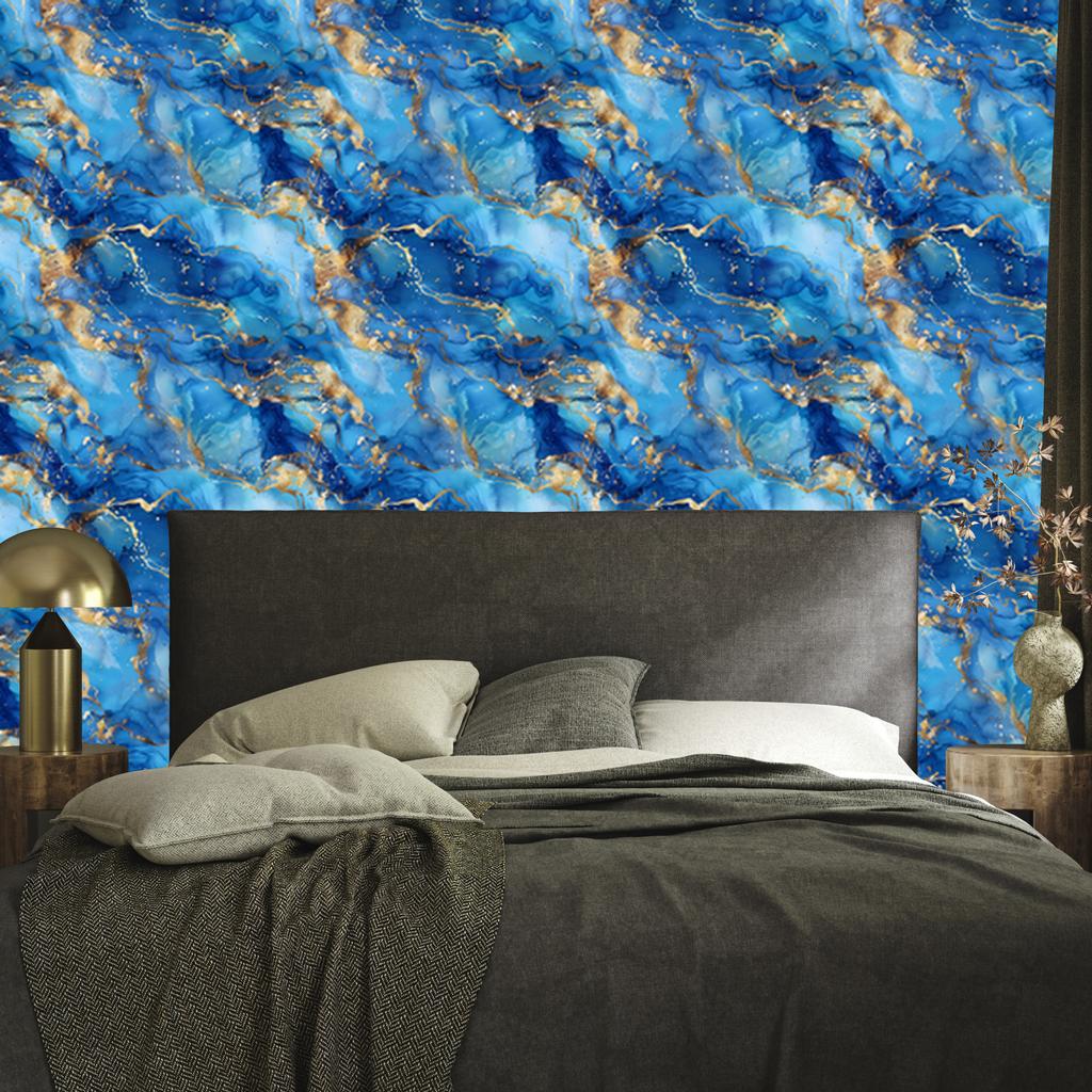 Ink blue, azure, turquoise and beige wallpaper for living room and bedroom 50x1000