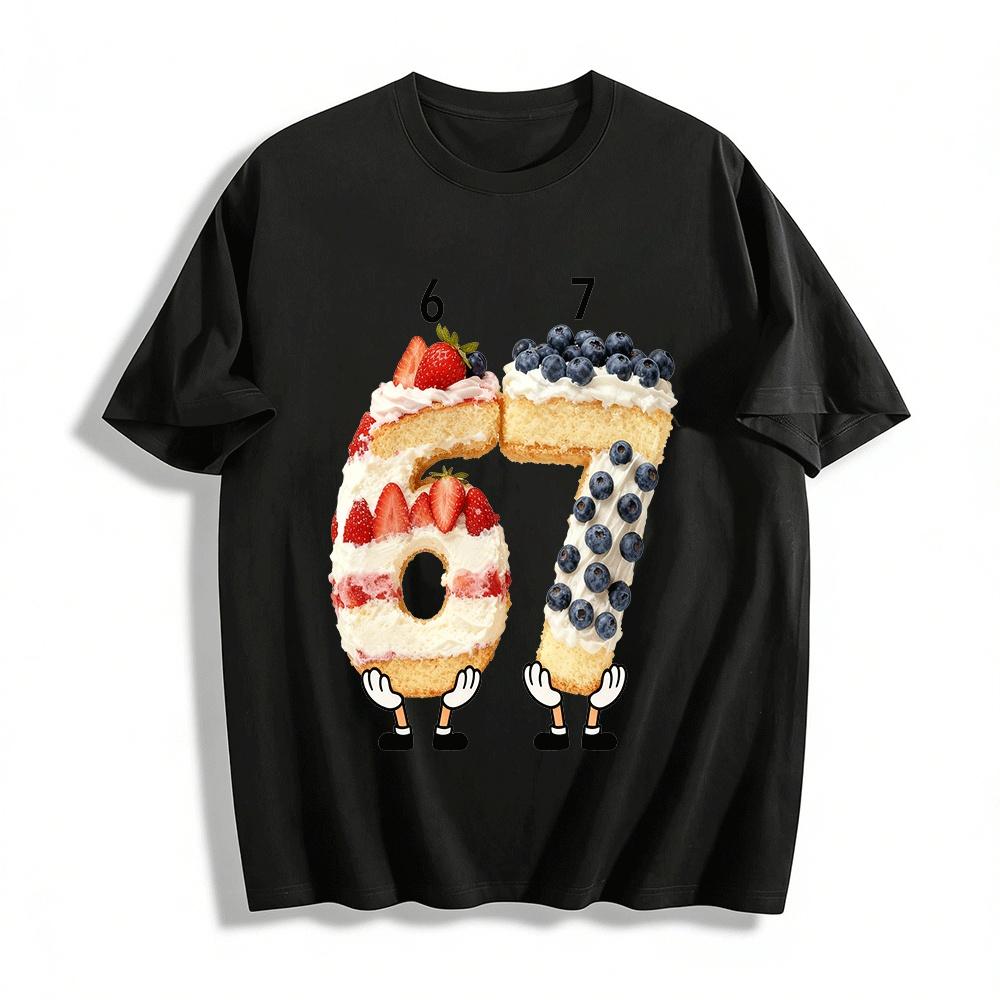 Number 67 Strawberry Blueberry Cake Print Casual Top Pure cotton T-shirt XXS