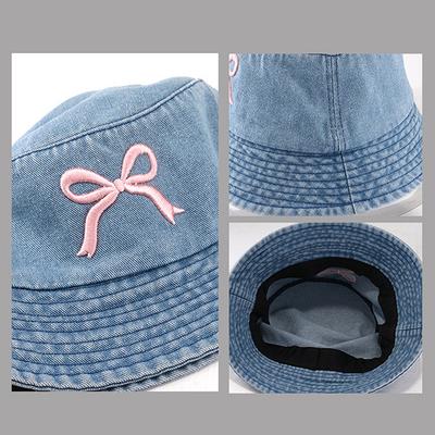 Embroidery Butterfly Cotton Denim Bucket Hat For Women Outdoor Sunshade Fisherman Hat For Students Sun Cap Gift