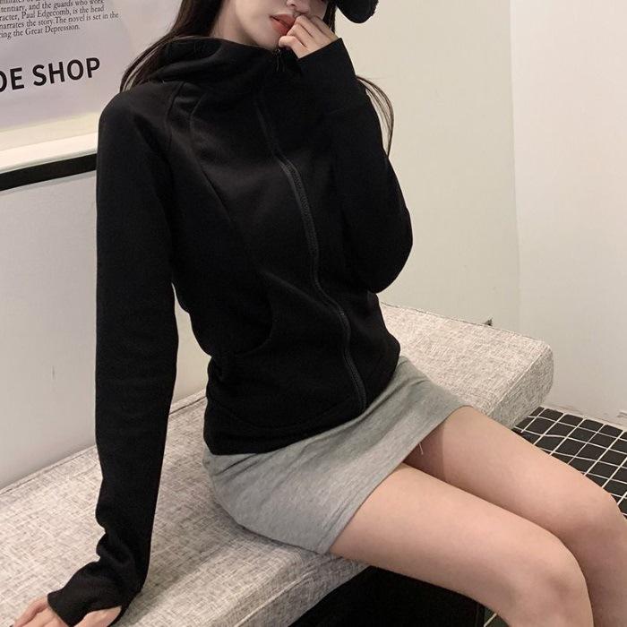 Women s Gray Slim-Fit Korean Style Hooded Cardigan - Long Sleeve, Waist-Cinching, Versatile, Fashionable L