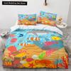 Underwater World King Queen Duvet Cover Cartoon Ocean Animal Bedding Set for Kids Fish Coral Sea Life Soft Polyester Quilt Cover