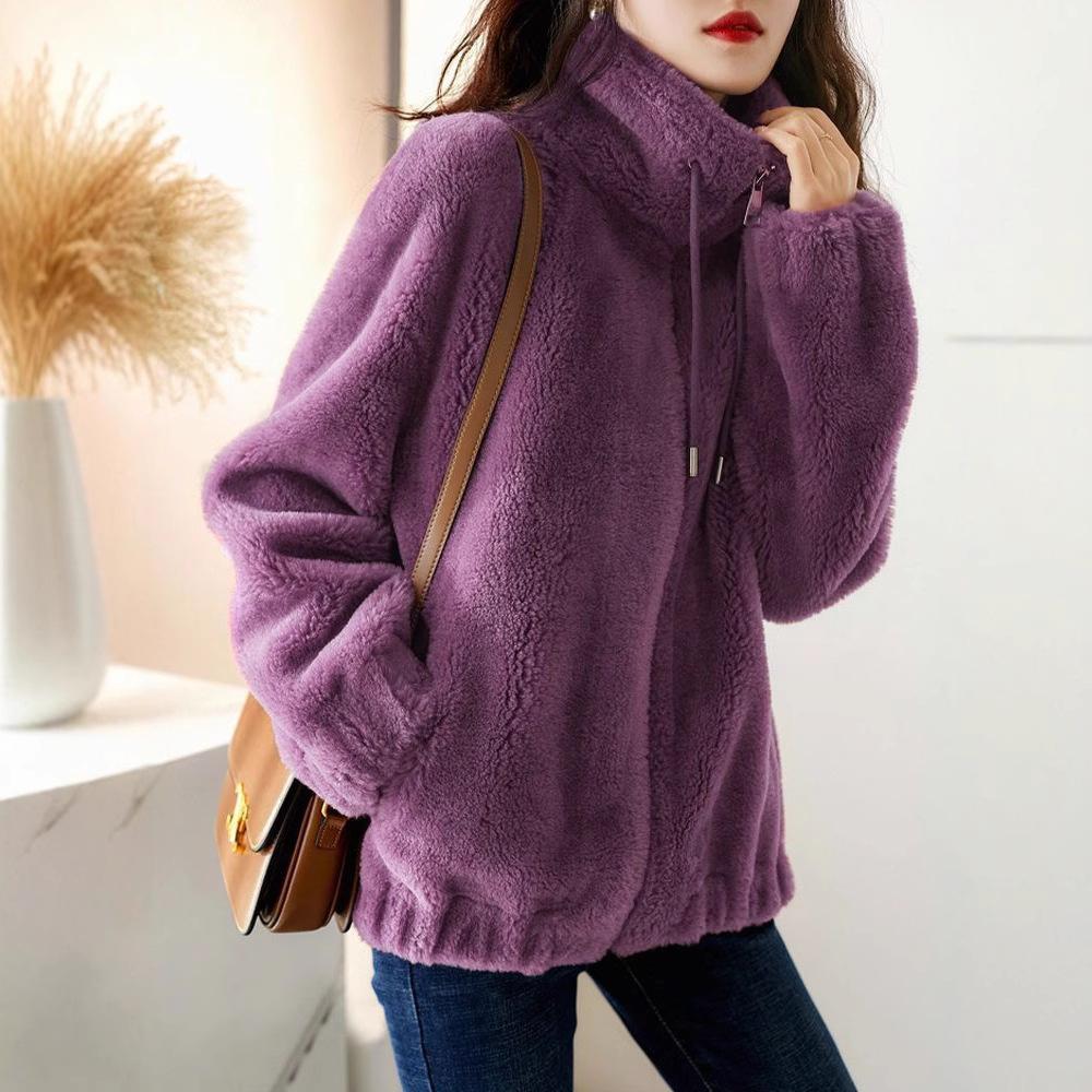 New Coral Fleece Top Jacket Women's Fleece Jacket Double-sided Fleece Fleece Thickened Women's Fleece Autumn and Winter Cardigan Sweater